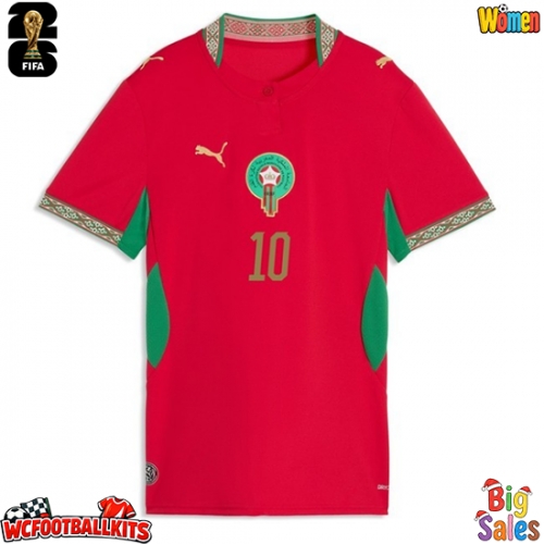 Morocco Brahim Diaz #10 Replica Home Stadium Shirt for Women World Cup 2026 Short Sleeve